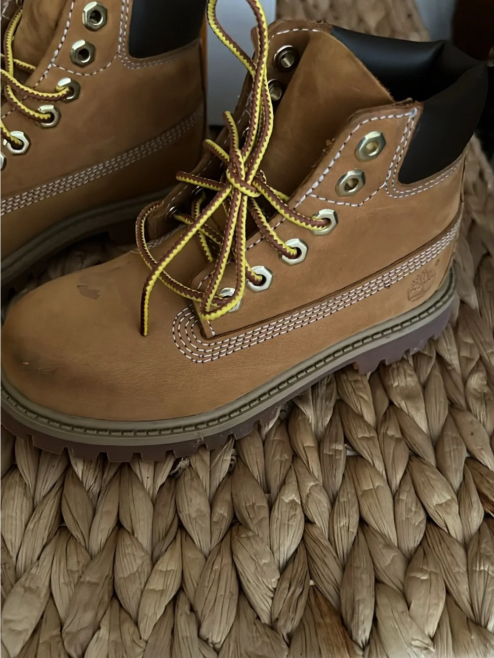 Timberland kids Wheat/Tan Boots with Yellow Accent Laces